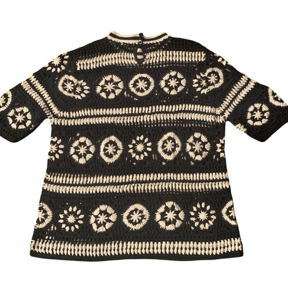 ASOS Granny Square Small Black And White Crochet sweater Y2K Festival Spring - Picture 2 of 6